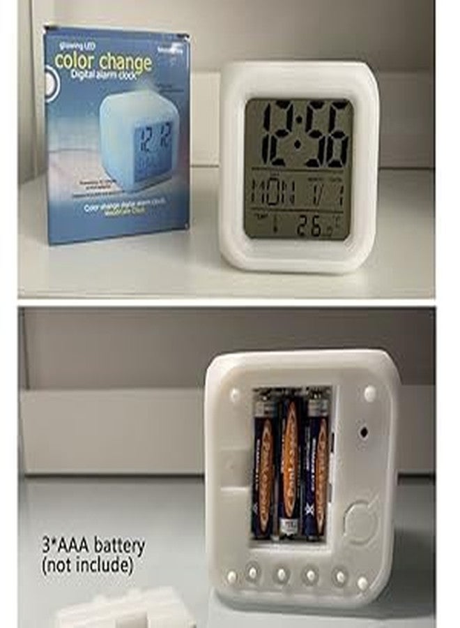 دبليو بي دي ساعة بلاستيكية متعددة الألوان متغيرة الألوان من WBD | ساعة منبه رقمية LED للطاولة المنزلية/المكتب/الطاولة الليلية | مع عرض درجة الحرارة/اليوم/الشهر/التاريخ/الوقت/المنبه (رقمي 1) متعدد الألوان - Image 3